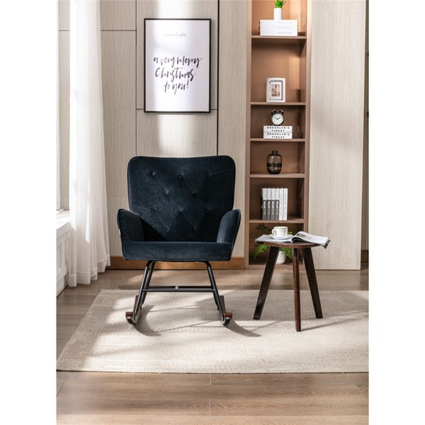 Velvet Rocking Chair, Upholstered Rocking Chair Comfy Glider Rocker Armchair with Metal Base for Living Room Bedroom Balcony Nursery, Black