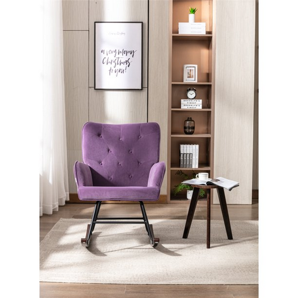 Velvet Rocking Chair, Upholstered Rocking Chair Comfy Glider Rocker Armchair with Metal Base for Living Room Bedroom Balcony Nursery, Purple