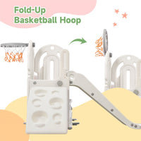 4 in 1 Toddler Slide and Swing Set, Kids Playground Climber Slide Playset with Basketball Hoop and Bus Steering Play Freestanding Combination, Indoor & Outdoor Toys for Kids Teens Boys Girls, Gray