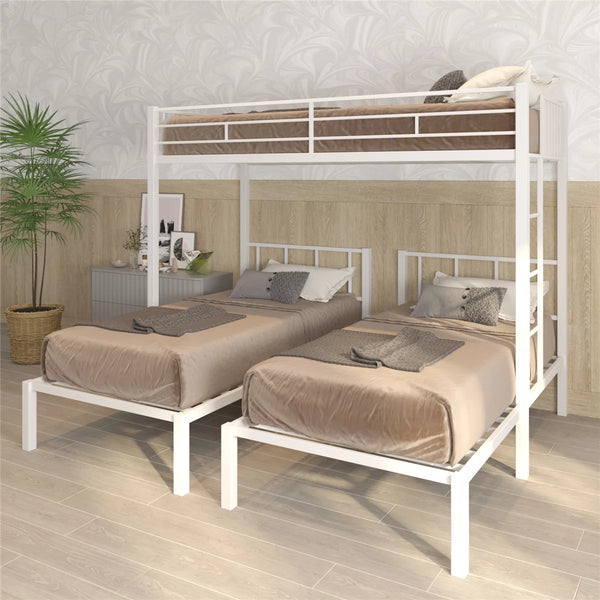 Twin Size Triple Bunk Bed Frame with 13.5'' H Under Bed Space, Metal Bunk Bed with Built-in Ladder, Can be Seperated into 3 Beds, Space Saving, for Kids, Boys and Girls