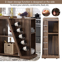 Kitchen Island Cart on Wheels, Buffet Cabinet Sideboard with Adjustable Shelf & 5 Bar Wine Holders, Z-shaped Storage Cart with 5 Swivel Wheels for Dining Room Kitchen, Brown