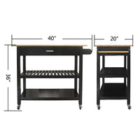 Mobile Kitchen Island with 1 Big Storage Drawer and 2 Shelves, Utility Kitchen Cart with Rubber Wood Top, Towel Rack and 2 Lockable Wheels for Dining Room and Kitchen, 40" Lx 20"Wx36"H, Black