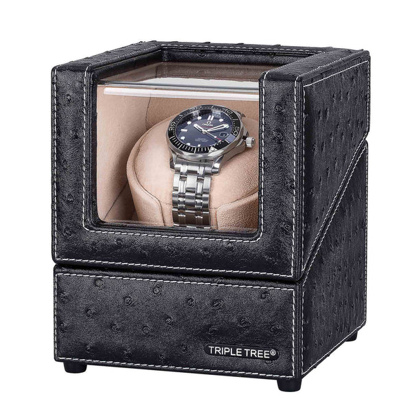 Single Watch Winder in Black Leather