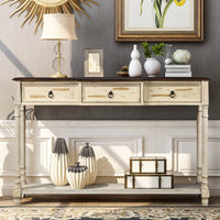 Console Table Sofa Table with Projecting Drawers and Long Shelf for Living Room, Luxurious and Exquisite Design Accent Hallway Table with Solid Wood Frame and Legs (Beige)