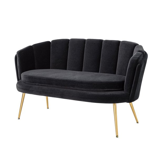 Velvet Loveseat, Velvet Loveseat Sofa Accent Couch Settee Comfy Upholstered Chair with Flower Shaped Back and Gold Metal Legs, Modern 2-Seater Sofa for Small Spaces, Living Room, Black