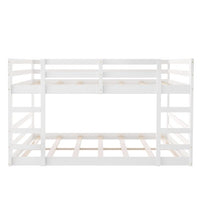 Triple Tree Floor Bunk Bed with 2 Ladders, Twin over Twin Wood Low Bunk Bed Frame for Kids Teens Boys Girls Dormitory Bedroo, No Box Spring Needed, White