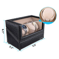 Double Automatic Watch Winder in Black Leather