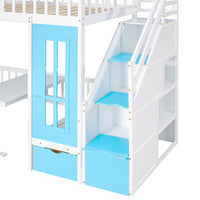 Twin Over Twin Bunk Bed, Wood Bunk Bed with Changeable Table and 2 Drawers for Kids Teens Boys Girls, Space Saving Bunk Bed Turn into Upper Bed and Down Desk with 4 Storage Stairs and Shelf, Blue