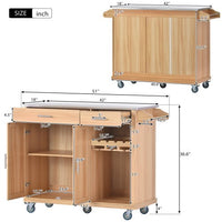 51" Kitchen Cart with Stainless Steel Top and Storage Cabinet, Kitchen Island on Wheels with 2 Drawers & Goblet Holder & Wine Rack & Spice Rack & Towel Holder for Kitchen Dining Room