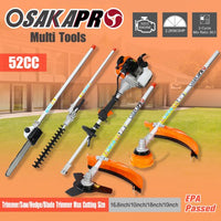 Multi-Functional Trimming Tool, 52CC 2-Cycle Garden Tool System with Gas Pole Saw, Hedge Trimmer, Grass Trimmer, Brush Cutter EPA Compliant Garden Combo for Lawn Care