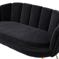 Velvet Loveseat, Velvet Loveseat Sofa Accent Couch Settee Comfy Upholstered Chair with Flower Shaped Back and Gold Metal Legs, Modern 2-Seater Sofa for Small Spaces, Living Room, Black