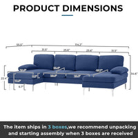 Modular Sofa, Sectional Couch U Shaped Sofa Couch with Ottoman, Memory Foam, 6 Seat Modular Sectionals Sofa Couch with Chaise, Shaped Couch with Reversible Chaise Sofa Set for Living Room, Navy Blue