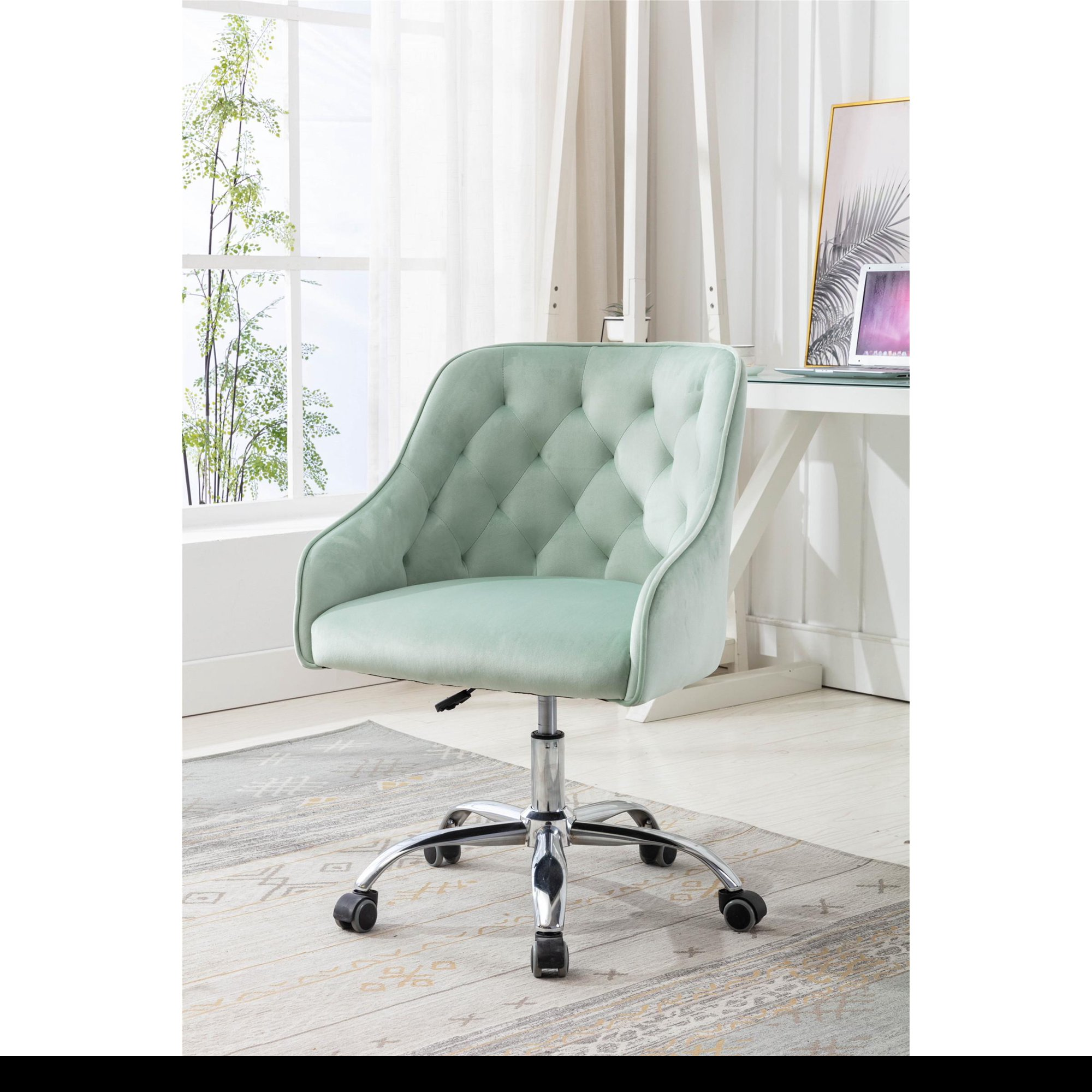 Upholstered Home Office Desk Chair,Velvet Swivel Shell Chair (Mint Green)