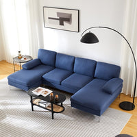 Modular Sofa, Sectional Couch U Shaped Sofa Couch with Ottoman, Memory Foam, 6 Seat Modular Sectionals Sofa Couch with Chaise, Shaped Couch with Reversible Chaise Sofa Set for Living Room, Navy Blue