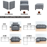 Convertible Sectional Sofa with Storage Seat, Modular Sectional Sofa, U/L Shaped Convertible Couch with Reversible Chaise Storage Seat with Ottomans, for Living Room, Gray