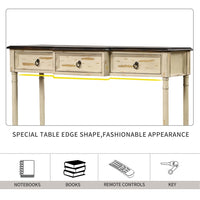 Console Table Sofa Table with Projecting Drawers and Long Shelf for Living Room, Luxurious and Exquisite Design Accent Hallway Table with Solid Wood Frame and Legs (Beige)