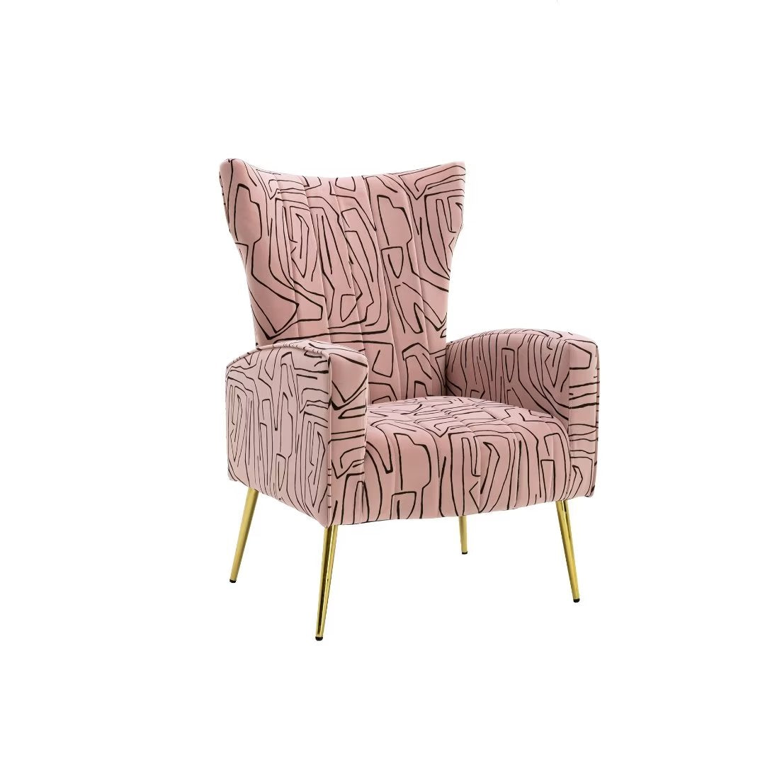 Velvet Accent Chair, Modern Upholstered Armchair Living Room Chair with Rose Golden Feet, Mid-Century Wingback Single Sofa Chair with Armrest, Comfy Leisure Club Chair for Living Room Bedroom, Pink