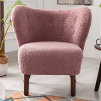 Modern Accent Chair, Soft Lambskin Sherpa Wingback Tufted Side Chair with Solid Wood Legs Ergonomics Sofa Chair for Living Room Bedroom Office, Blush