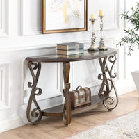 Traditional Sofa Table End Table Cocktail Table with Glass Tabletop, Marble Middle Shelf & Powder Coat Finish Metal Legs, 3-tier Multi-functional Coffee Table for Living/Guest Room, Dark Brown