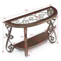 Traditional Sofa Table End Table Cocktail Table with Glass Tabletop, Marble Middle Shelf & Powder Coat Finish Metal Legs, 3-tier Multi-functional Coffee Table for Living/Guest Room, Dark Brown