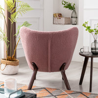 Modern Accent Chair, Soft Lambskin Sherpa Wingback Tufted Side Chair with Solid Wood Legs Ergonomics Sofa Chair for Living Room Bedroom Office, Blush