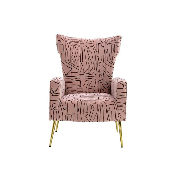 Velvet Accent Chair, Modern Upholstered Armchair Living Room Chair with Rose Golden Feet, Mid-Century Wingback Single Sofa Chair with Armrest, Comfy Leisure Club Chair for Living Room Bedroom, Pink