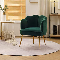 Velvet Shell Shape Chair Accent Armchair with Golden Legs for Living Room Bedroom Home Office, Tufted Back Club Chair (Dark Green)