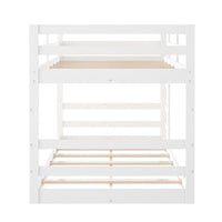 Triple Tree Floor Bunk Bed with 2 Ladders, Twin over Twin Wood Low Bunk Bed Frame for Kids Teens Boys Girls Dormitory Bedroo, No Box Spring Needed, White