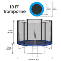 10FT Trampoline for Kids/Adults with Safe Enclosure Net, 661LBS Capacity for 3-4 Kids, Outdoor Fitness Trampoline with Waterproof Jump Mat and Ladder for Outdoor Garden Backyard Park Kindergarten