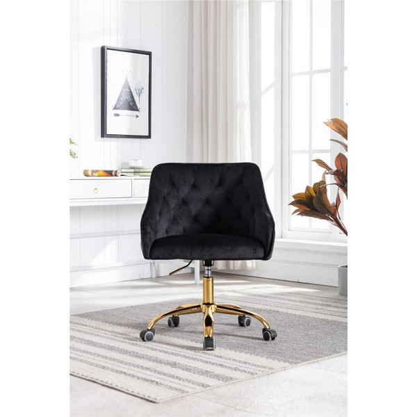 Swivel Velvet Upholstered Home Office Desk Chair, Ergonomic Adjustable Chair, Modern Leisure Chair, Black