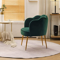 Velvet Shell Shape Chair Accent Armchair with Golden Legs for Living Room Bedroom Home Office, Tufted Back Club Chair (Dark Green)