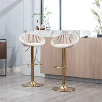 Swivel Bar Stools Set of 2, Velvet Adjustable Counter Height Bar Stool with Low Back, Kitchen Bar Chairs with Gold Footrest, Modern Barstools for Kitchen Island, Cafe, Pub and Dining Room, Ivory