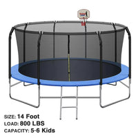 14FT 800lbs Load Trampoline for Kids/Adults, Recreational Outdoor Trampoline with Basketball Hoop, Safety Enclosure Net ,Waterproof Mat and Ladder, Outdoor Backyard Trampolines