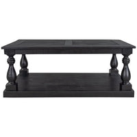 Rustic Oversized Coffee Table, Floor Shelf Coffee Table with Storage, Farmhouse Coffee Table, Rectangular 2-Tier Cocktail Table with Unique Design Table Legs, Solid Pine Wood, for Small Spaces, Black