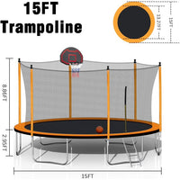 15 FT Trampoline, 1000lbs Trampoline with Safety Enclosure Net, Outdoor Trampoline with Basketball Hoop, Inflator and Ladder for Kids, Adults Complies with ASTM Standards