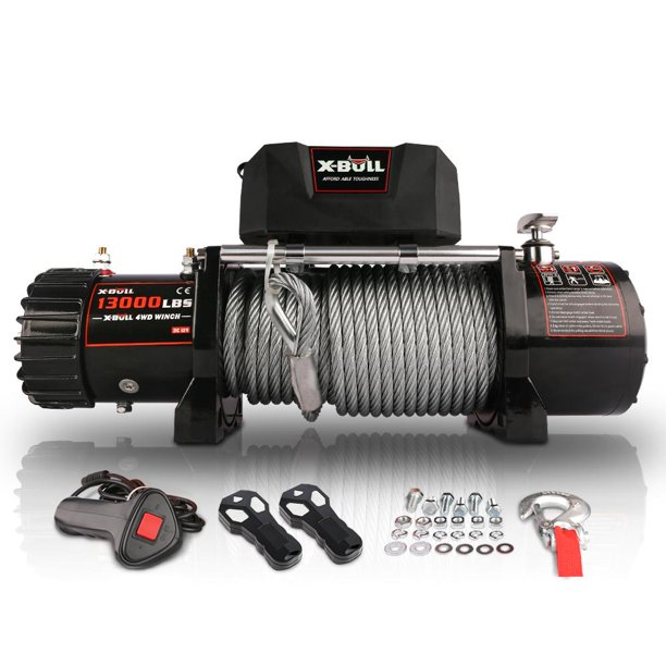 12V Synthetic Rope Winch for Truck UTV ATU SUV ,13000 lb Electric Winch Kit with Hawse Fairlead, with Wireless Handheld Remote and Corded Control Recovery