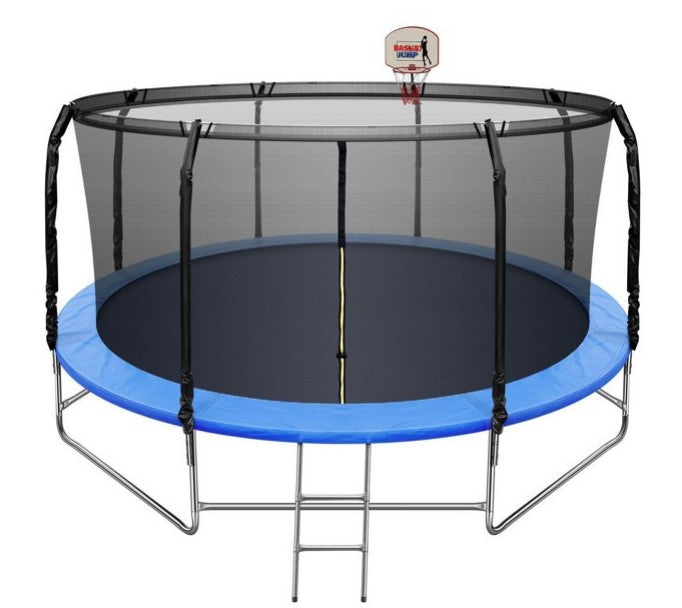 14 FT Trampoline with Basketball Hoop, Safety Enclosure Net, Waterproof Mat and Ladder, Outdoor Backyard Trampolines, 800LBS Capacity 5-6 Kids, Basketball Trampoline for Kids/Adults