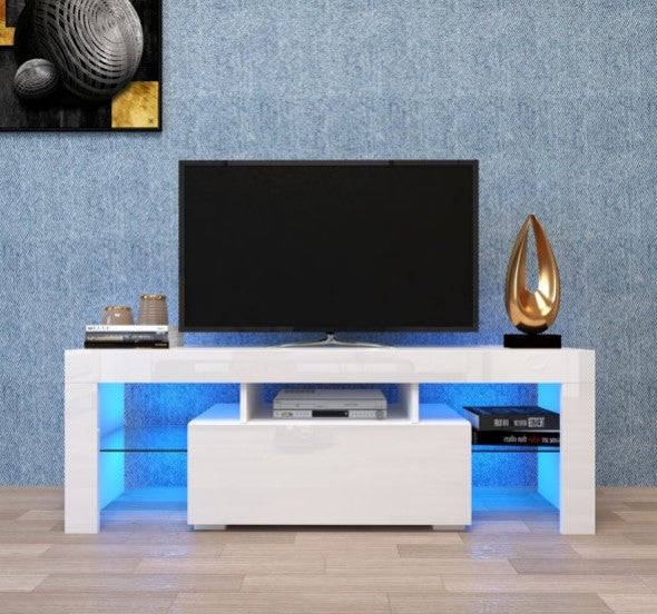 White TV Stand with LED RGB Lights, Flat Screen TV Cabinet, Gaming Consoles for Lounge Room, Living Room and Bedroom, 51.2''x13.8''x17.7''