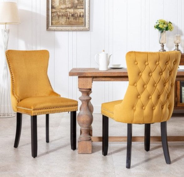 Dining Chairs Set of 2, Upholstered Velvet Wing-Back Dining Chair with Backstitching Nailhead Trim and Solid Wood Legs for Kitchen Restaurant
