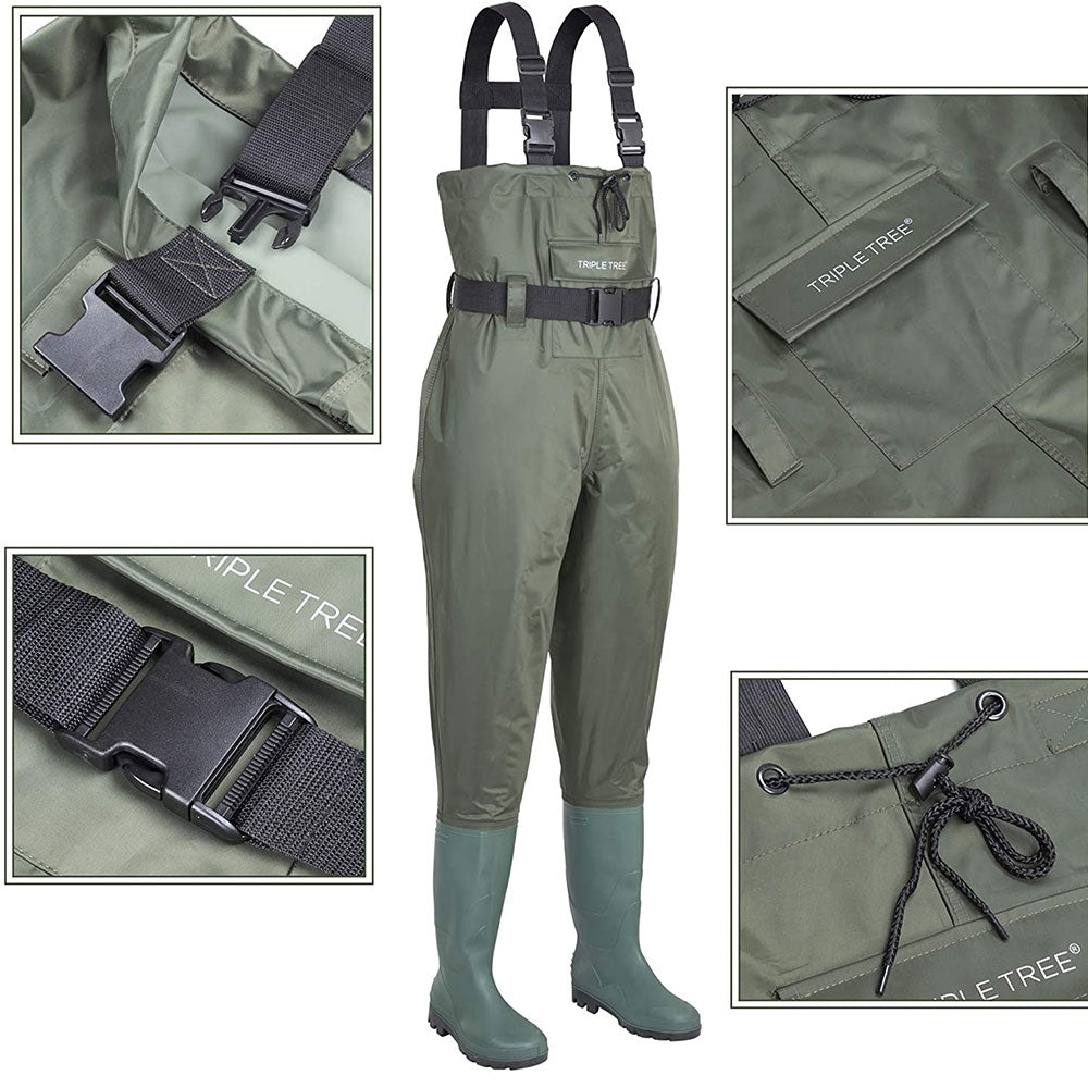 Chest Wader, Fishing Waders for Men & Women with Insulated Boots and Wading  Belt, Two-ply Waterproof Nylon/PVC Bootfoot Wader, Green Size 10