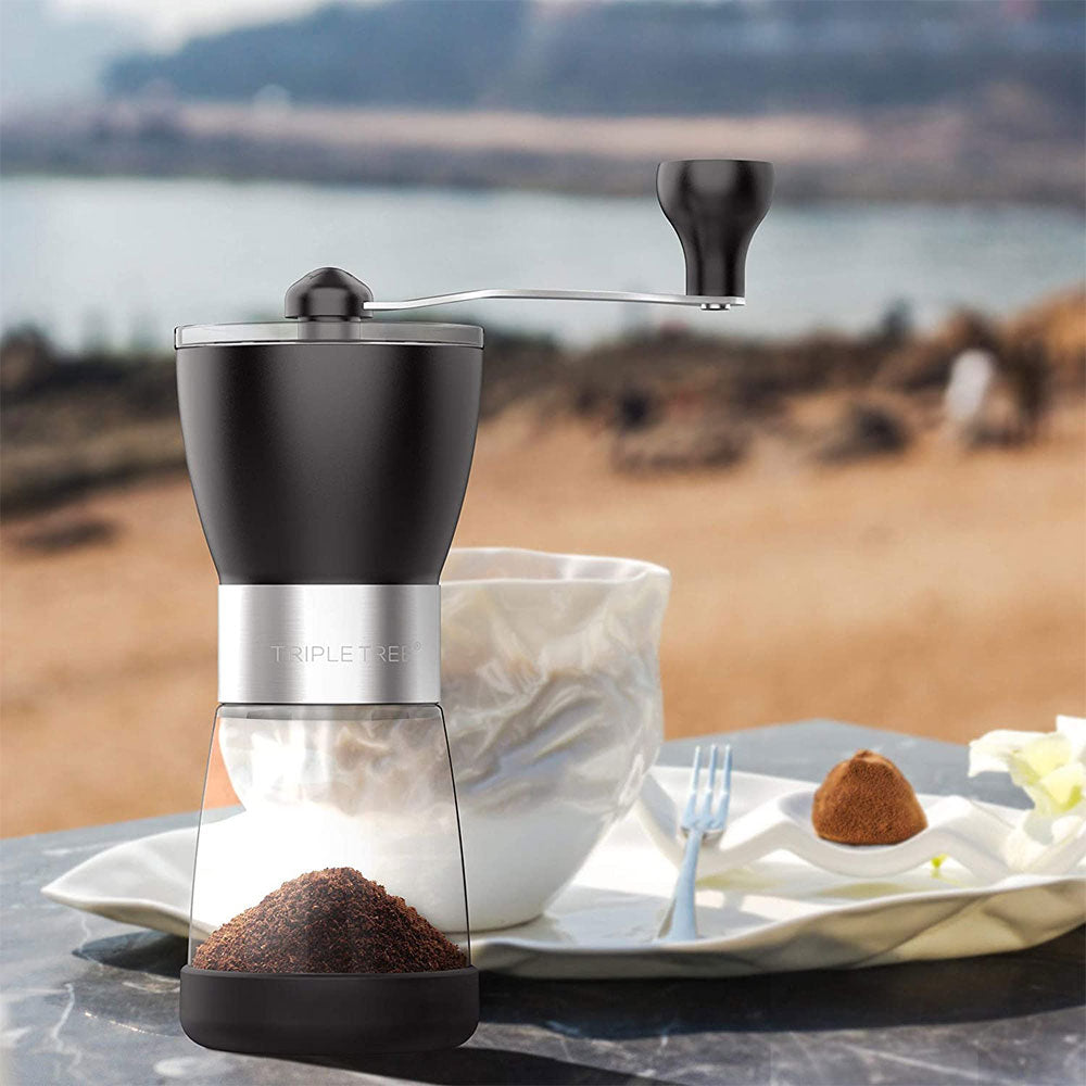 Triple Tree Manual Coffee Grinder with Ceramic Burr, Portable Hand Coffee Bean Mill, Fine Coarse Adjustable, Stainless Steel Shell with Removable