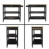 Mobile Kitchen Island with 1 Big Storage Drawer and 2 Shelves, Utility Kitchen Cart with Rubber Wood Top, Towel Rack and 2 Lockable Wheels for Dining Room and Kitchen, 40" Lx 20"Wx36"H, Black