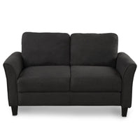 Loveseat Sofa,Upholstered Futon Sofa for Living Room,Small Modern Loveseat Couch Fabric Sofa Couch with Armrest,Mid-Century 2 Seater Corner Sofa Couch with Wood Legs for Apartments Bedroom Dorm,Black