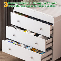 3 Drawer Baby Changing Table, Infant Diaper Changing Station Changing Table Dresser with Safety Belt, 3 Drawer, Changing Table Topper, Dresser, Changing Pad, ASTM Safety Standards, White