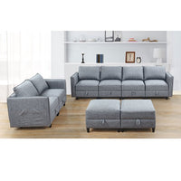 Convertible Sectional Sofa with Storage Seat, Modular Sectional Sofa, U/L Shaped Convertible Couch with Reversible Chaise Storage Seat with Ottomans, for Living Room, Gray