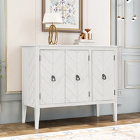 Accent Storage Sideboard Cabinet, Modern Wooden Console Table with Adjustable Shelf and 3 Antique Doors, Floor Sideboard Console Table, Kitchen Entryway Buffet Cabinet for Hallway, Bedroom(White)