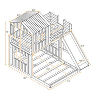 Twin Over Full Wooden Bunk Bed with Ladder and Slide, Loft Bed Frame with Playhouse, Farmhouse and Safety Guardrails for Kids Toddlers, Boys and Girls, Space-Saving, No Box Spring Needed, Antique Gray