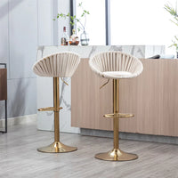 Swivel Bar Stools Set of 2, Velvet Adjustable Counter Height Bar Stool with Low Back, Kitchen Bar Chairs with Gold Footrest, Modern Barstools for Kitchen Island, Cafe, Pub and Dining Room, Ivory