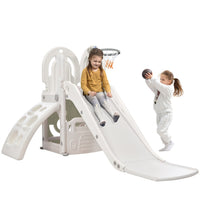 4 in 1 Toddler Slide and Swing Set, Kids Playground Climber Slide Playset with Basketball Hoop and Bus Steering Play Freestanding Combination, Indoor & Outdoor Toys for Kids Teens Boys Girls, Gray