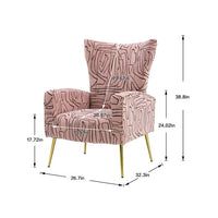 Velvet Accent Chair, Modern Upholstered Armchair Living Room Chair with Rose Golden Feet, Mid-Century Wingback Single Sofa Chair with Armrest, Comfy Leisure Club Chair for Living Room Bedroom, Pink